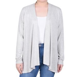 NY Collection Women's Petite Long Sleeve Cardigan in Light Gray
